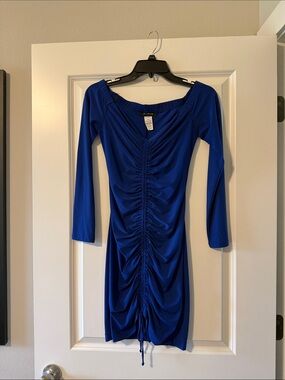 B Darlin Royal Blue Ruched Long Sleeve Dress